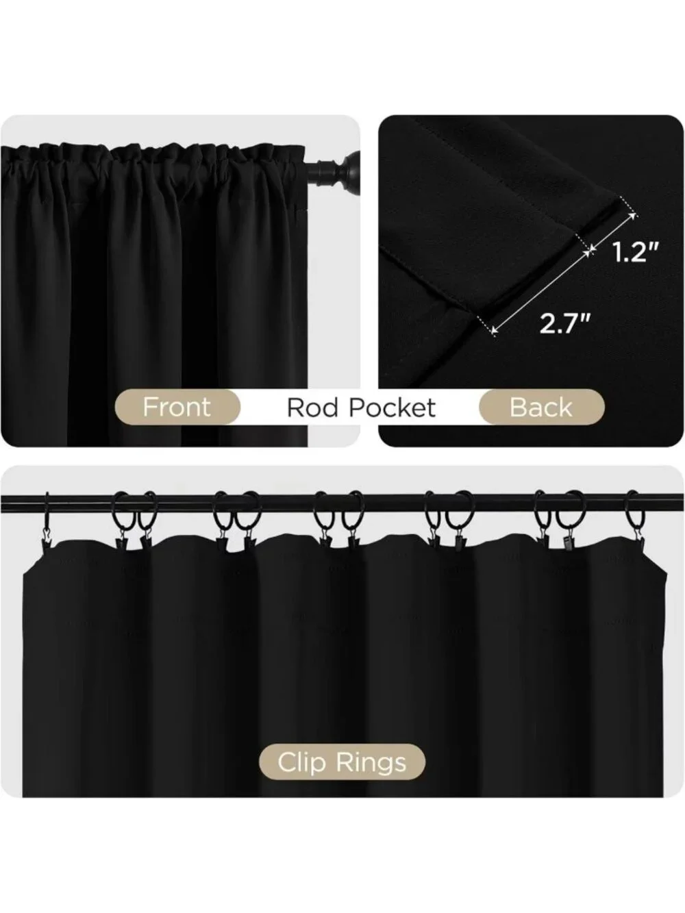 84-Inch Blackout Curtains - 2 Panel Set, Rod Pocket Thermal Room Darkening